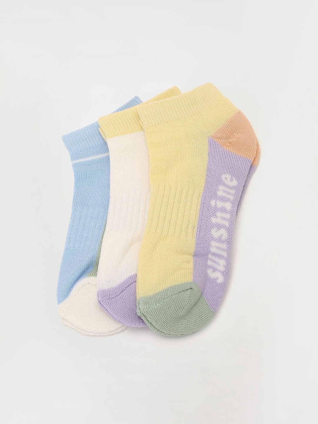 

max Girls Pack Of 3 Colourblocked Ankle-Length Socks, Blue