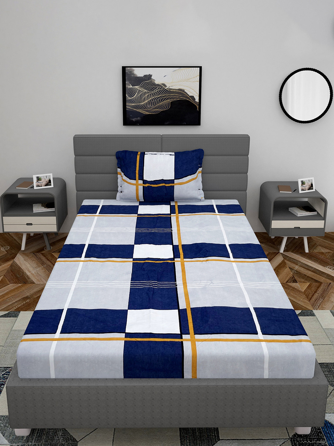 

Stylespace by Isha Grey & White Striped 250 TC Fitted Single Bedsheet with 1 Pillow Cover