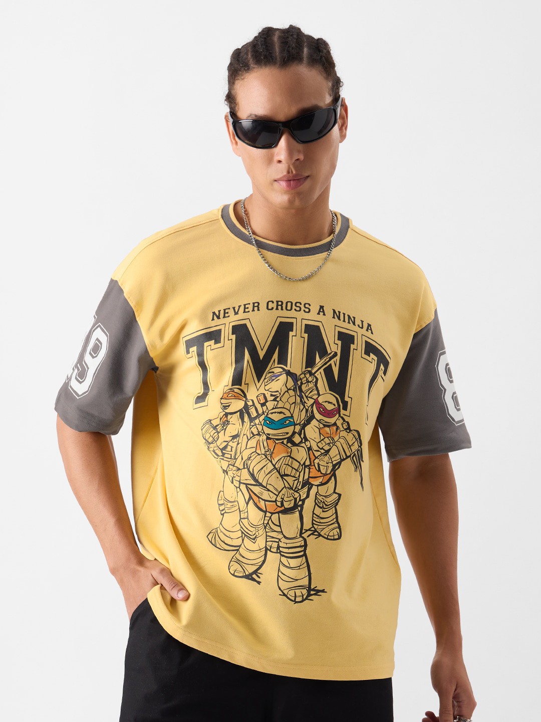 

The Souled Store TMNT: Never Cross A Ninja Printed Oversized Pure Cotton T-shirt, Yellow