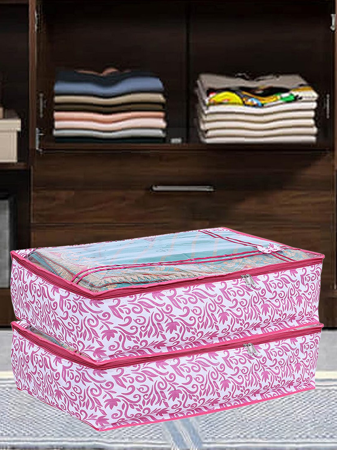 

Kuber Industries Pink Industries Floral Printed Organiser