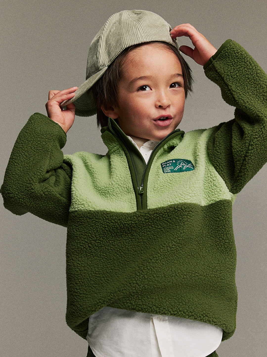 

H&M Boys Zip-Top Fleece Top, Green