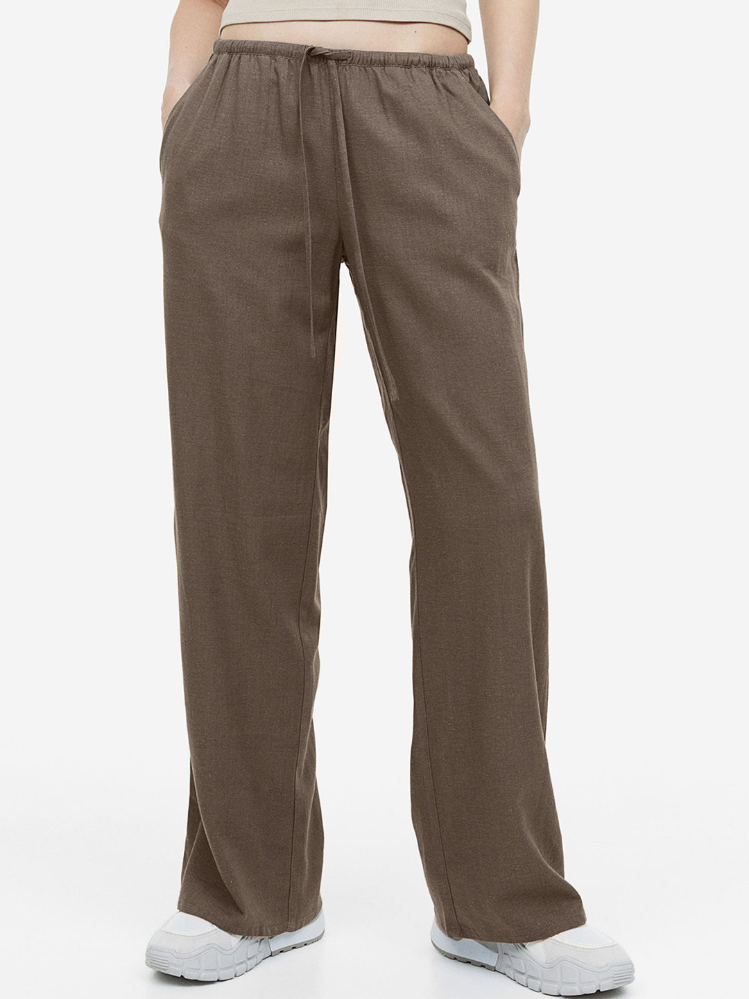 

H&M Women Low-Waisted Pull-On Trousers, Brown