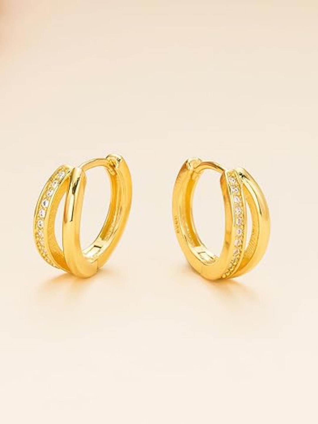 

MYKI Gold-Plated Cubic Zirconia Contemporary Stainless Steel Hoop Earrings