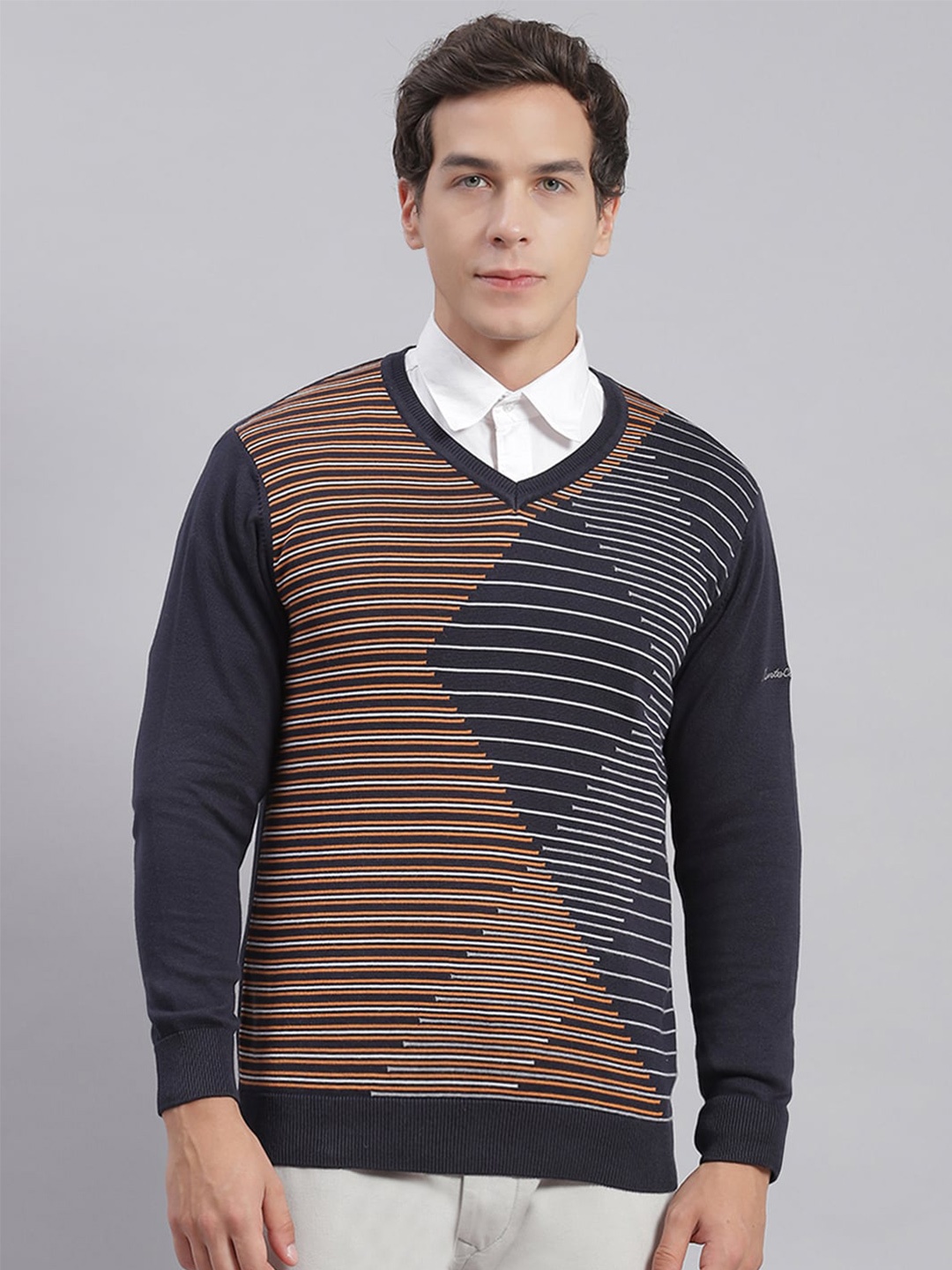 

Monte Carlo Striped Cotton Pullover Sweater, Navy blue