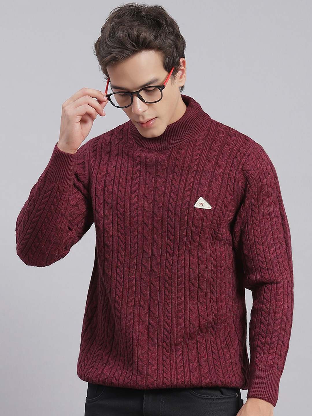 

Monte Carlo Cable Knit High Neck Pullover, Maroon