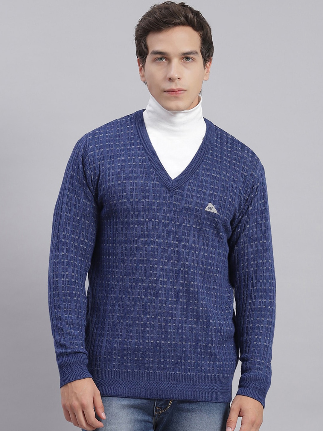 

Monte Carlo V-Neck Cable Knit Pure Woollen Pullover, Blue