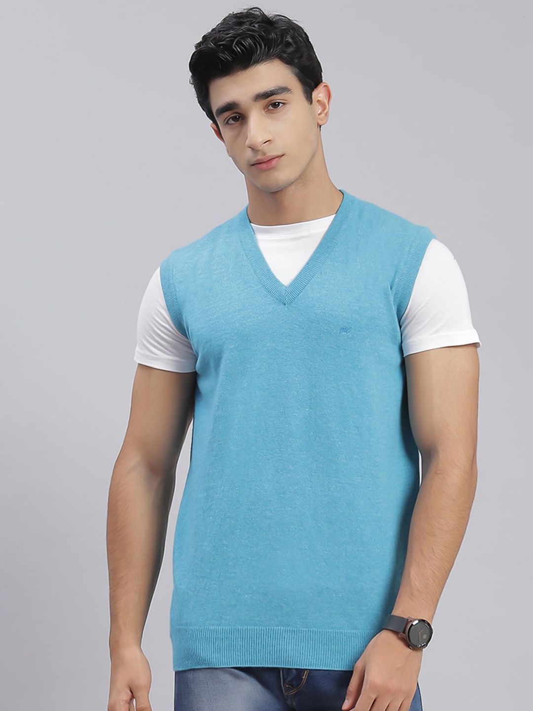 

Monte Carlo V-Neck Pure Woollen Sweater Vest, Blue