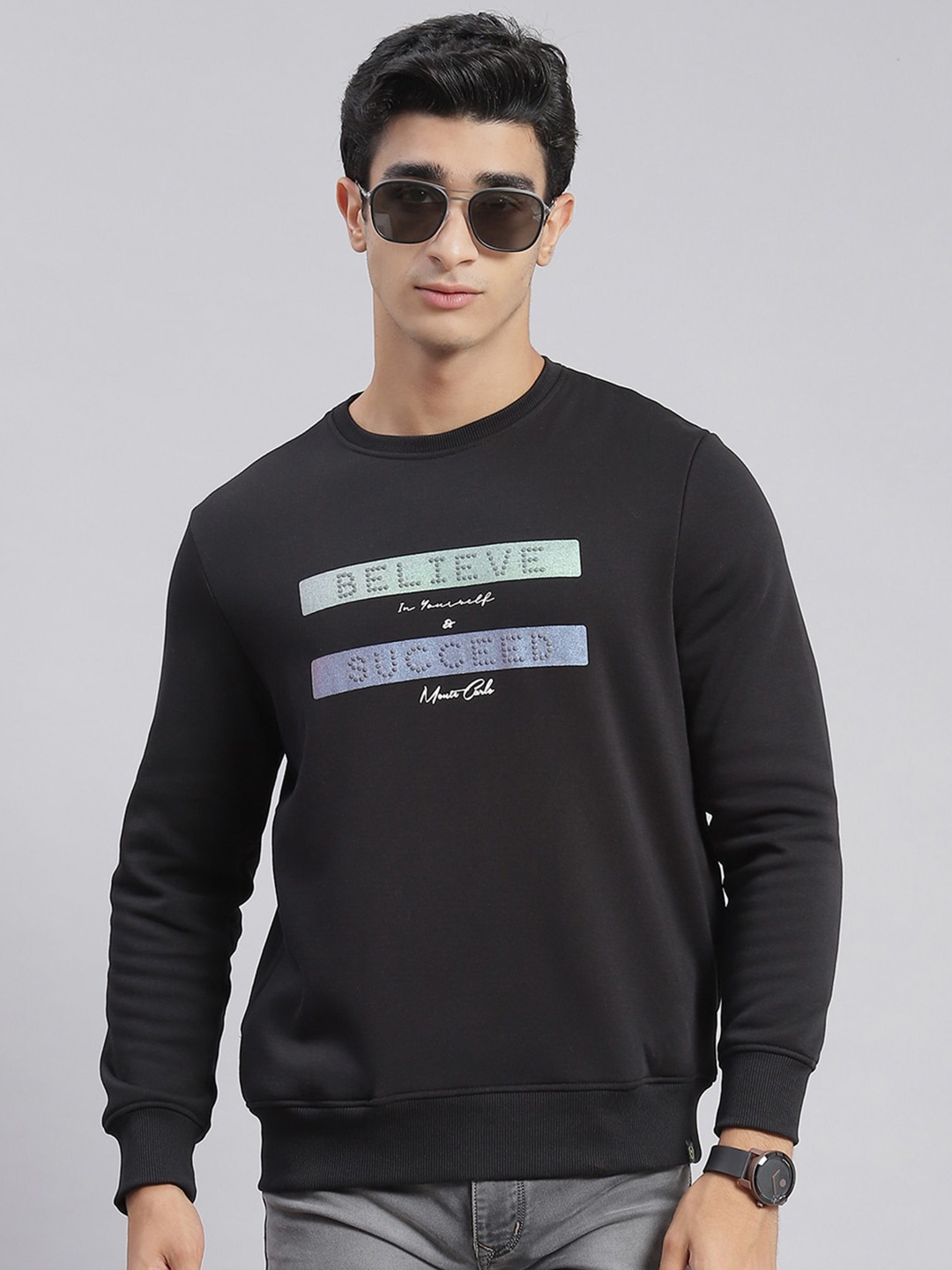 

Monte Carlo Typography Printed Long Sleeves Pullover, Black