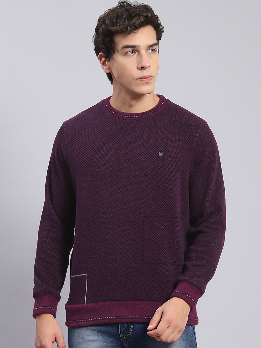 

Monte Carlo Self Design Round Neck Pullover Sweatshirt, Purple