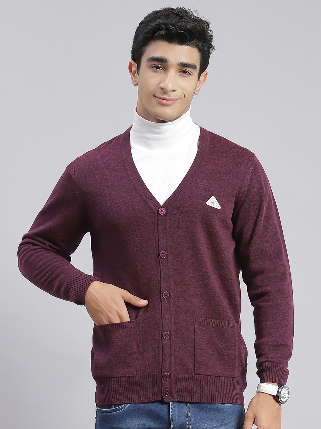 

Monte Carlo V-Neck Woollen Cardigan, Burgundy