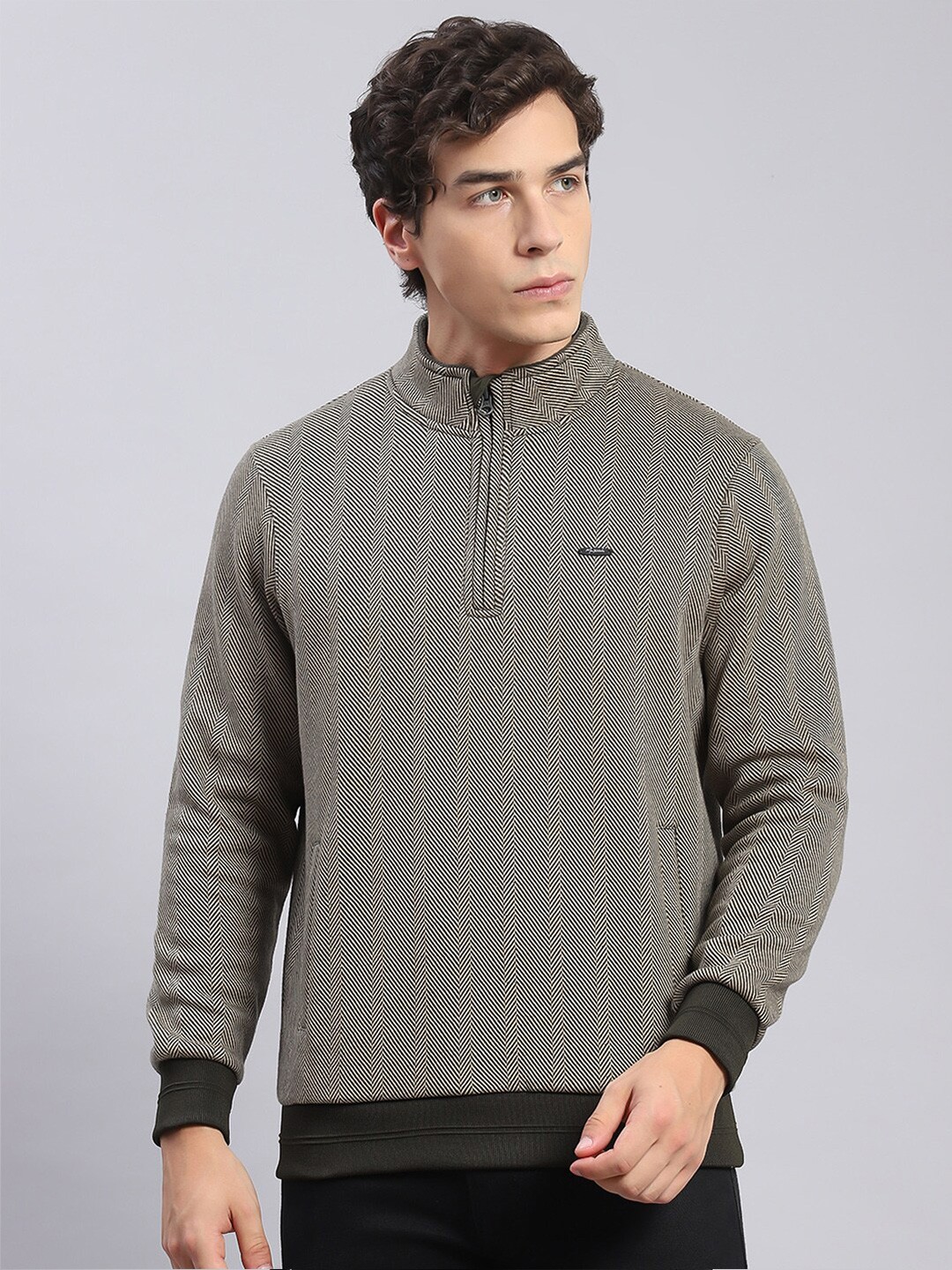

Monte Carlo Self Design Mock Collar Sweatshirt, Olive