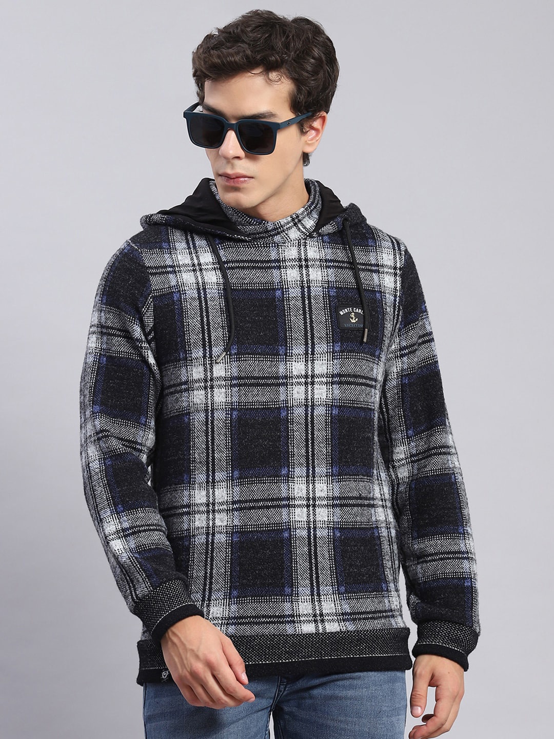 

Monte Carlo Checked Hooded Sweatshirt, Black