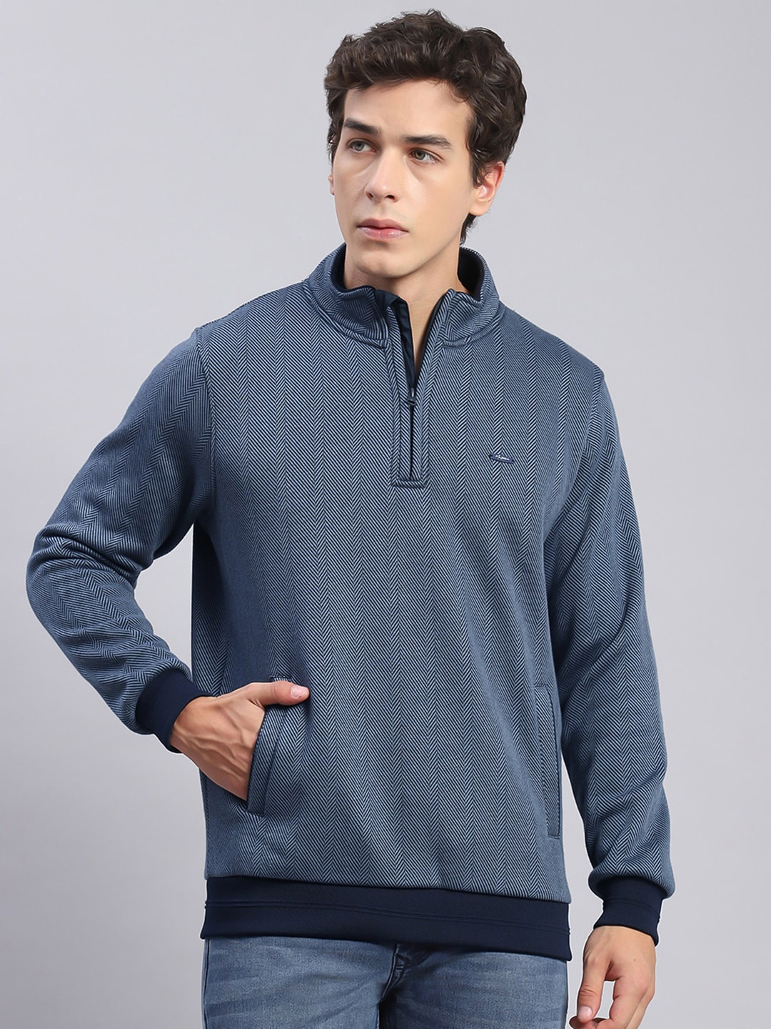 

Monte Carlo Self Design Mock Collar Sweatshirt, Blue