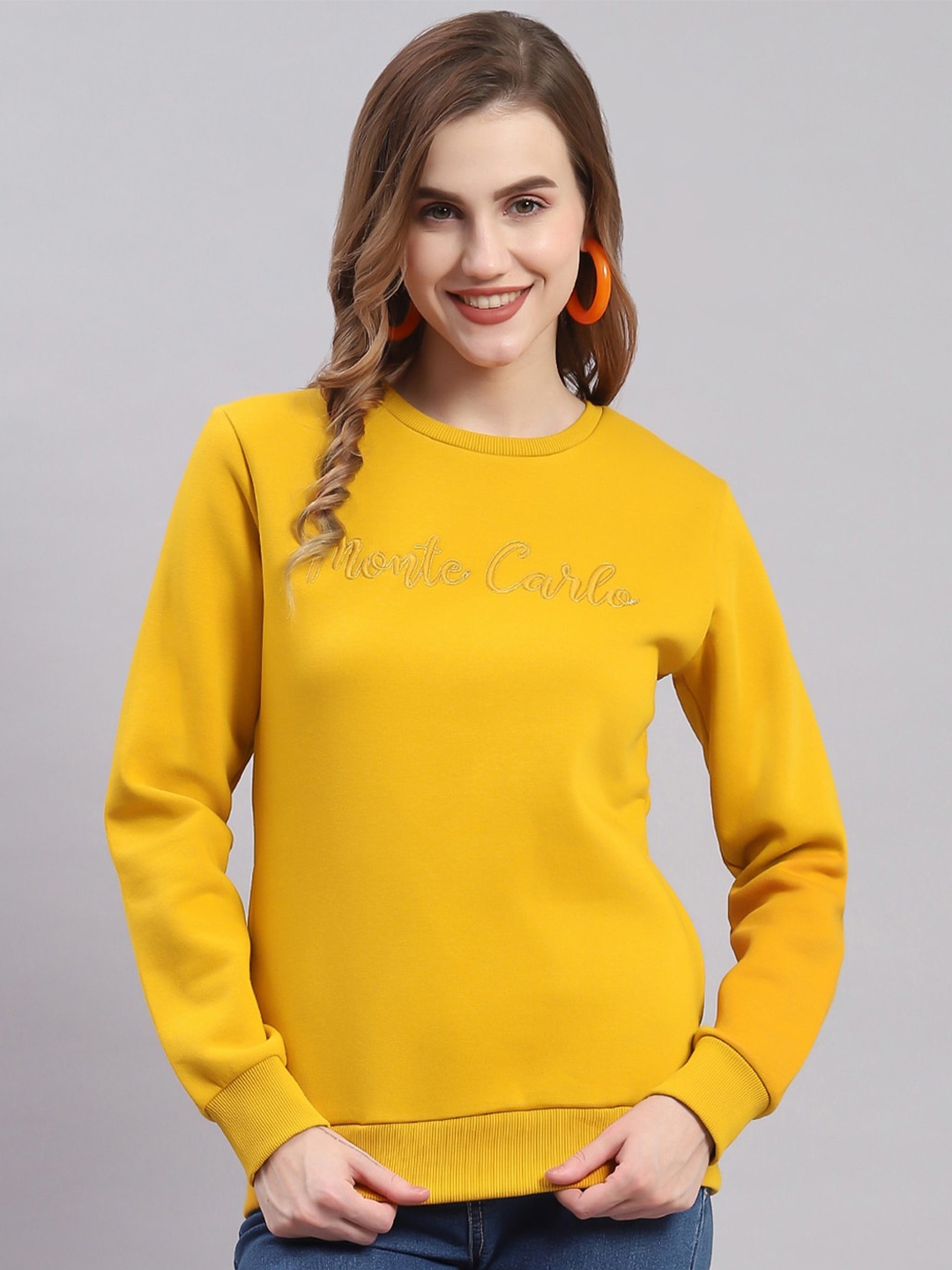 

Monte Carlo Typography Embroidered Pullover Sweatshirt, Mustard