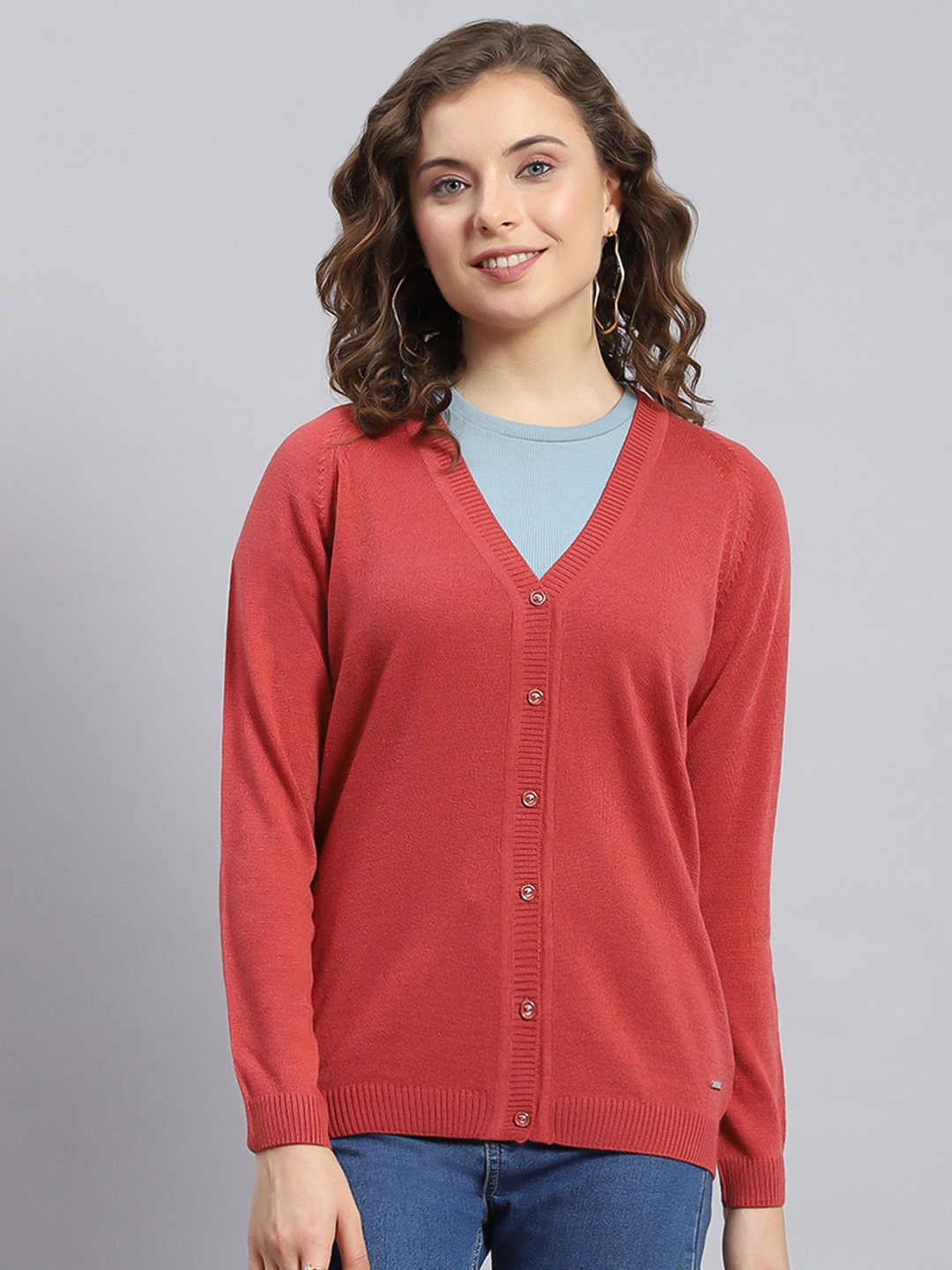 

Monte Carlo V-Neck Wool Cardigan, Rust