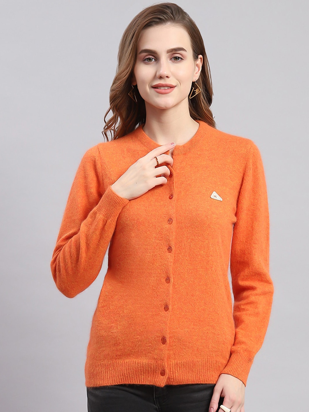 

Monte Carlo Round Neck Wool Cardigan, Orange