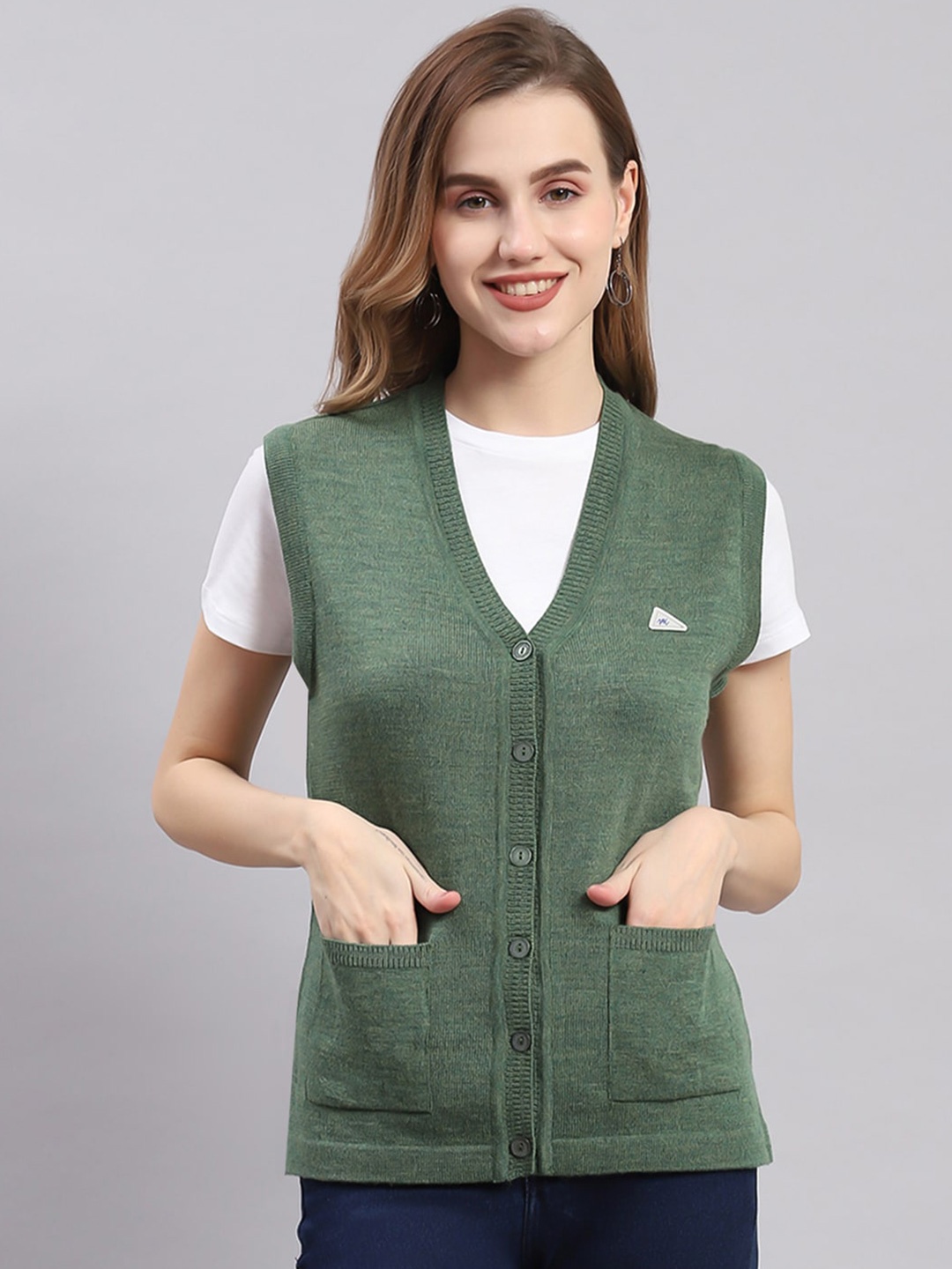 

Monte Carlo Sleeveless Woollen Cardigan, Green