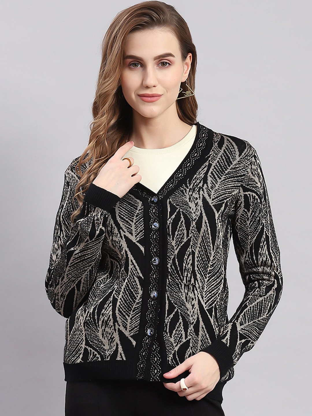 

Monte Carlo Abstract Self Designed Wool Cardigan, Black