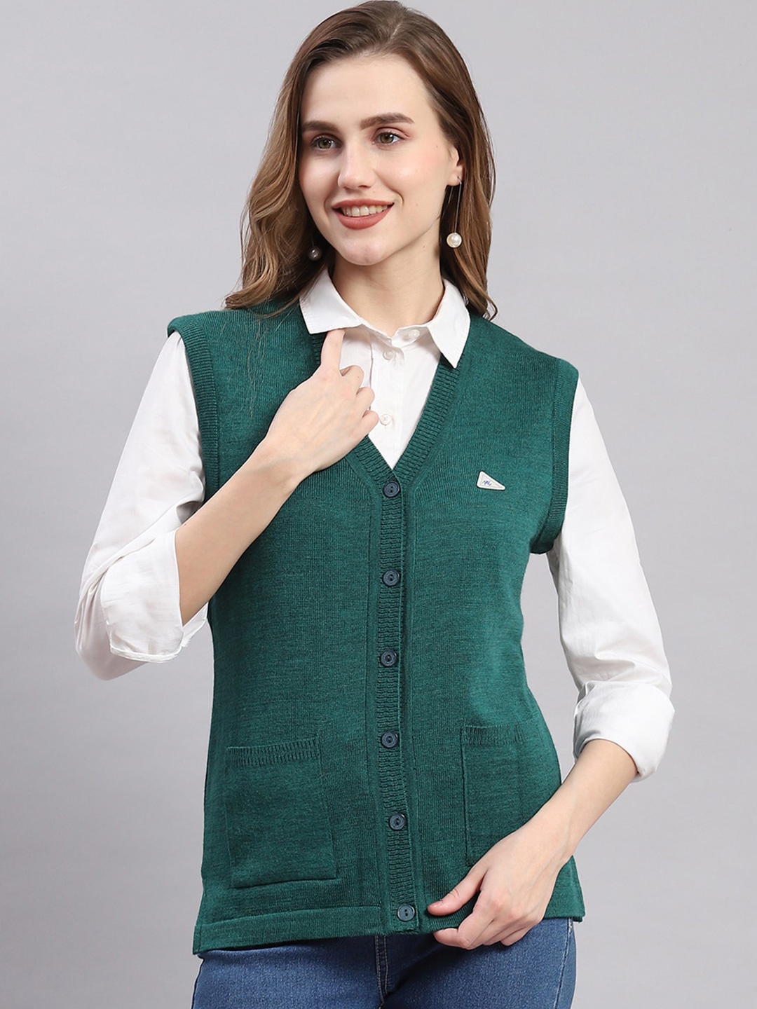 

Monte Carlo V-Neck Woollen Cardigan, Green