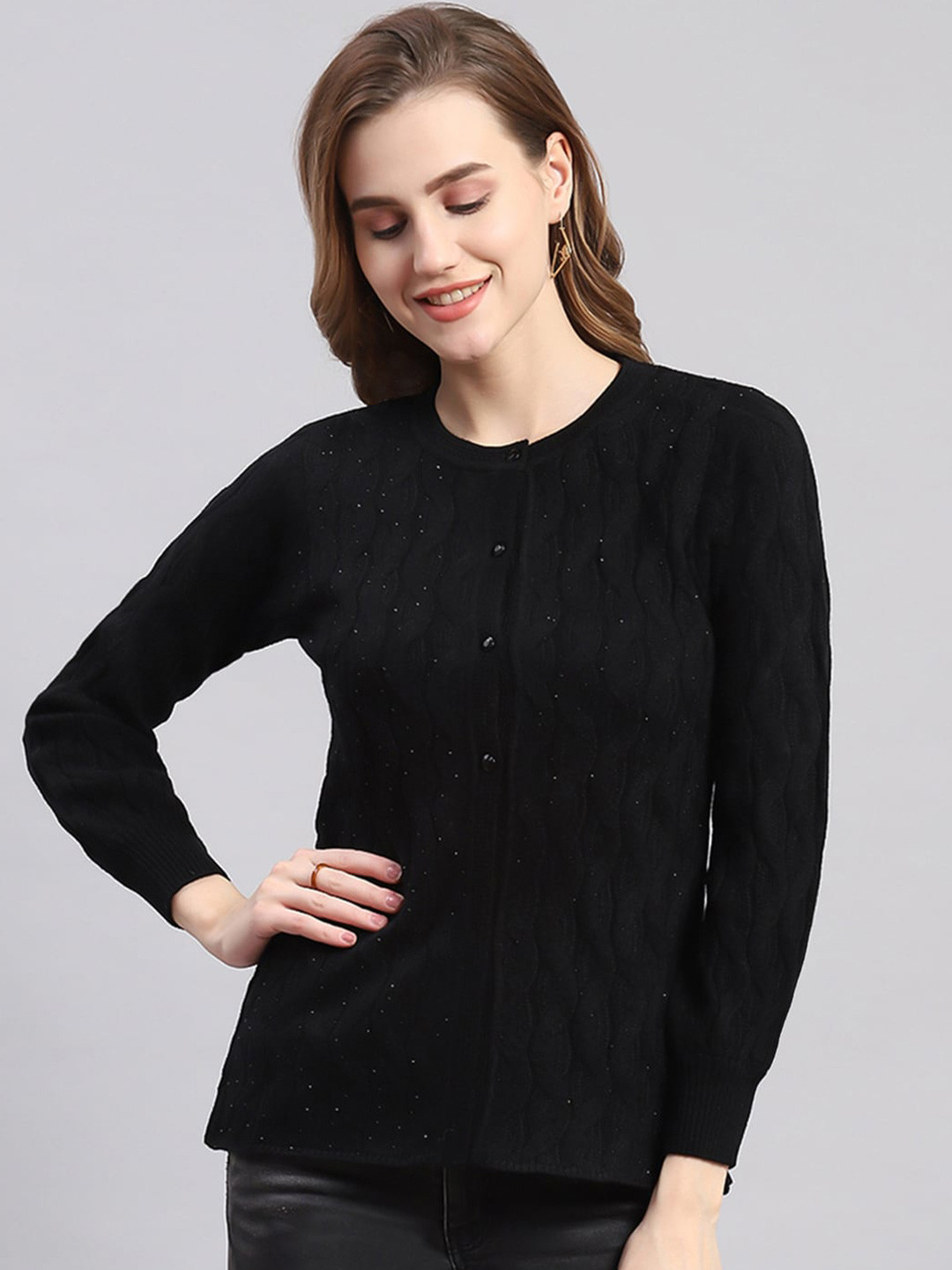 

Monte Carlo Self Design Cardigan, Black