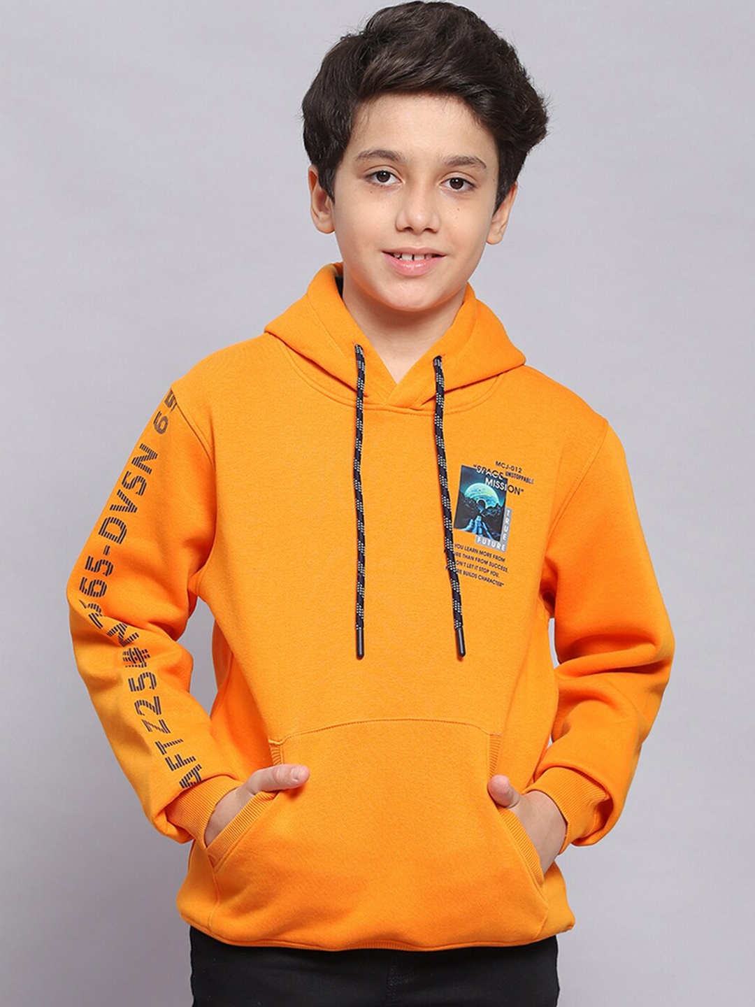 

Monte Carlo Boys Typography Printed Hooded Pullover Sweatshirt, Orange