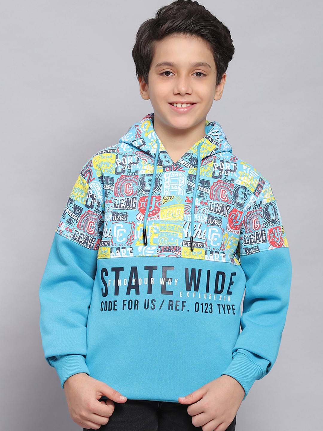 

Monte Carlo Boys Conversational Printed Hooded Cotton Sweatshirt, Turquoise blue