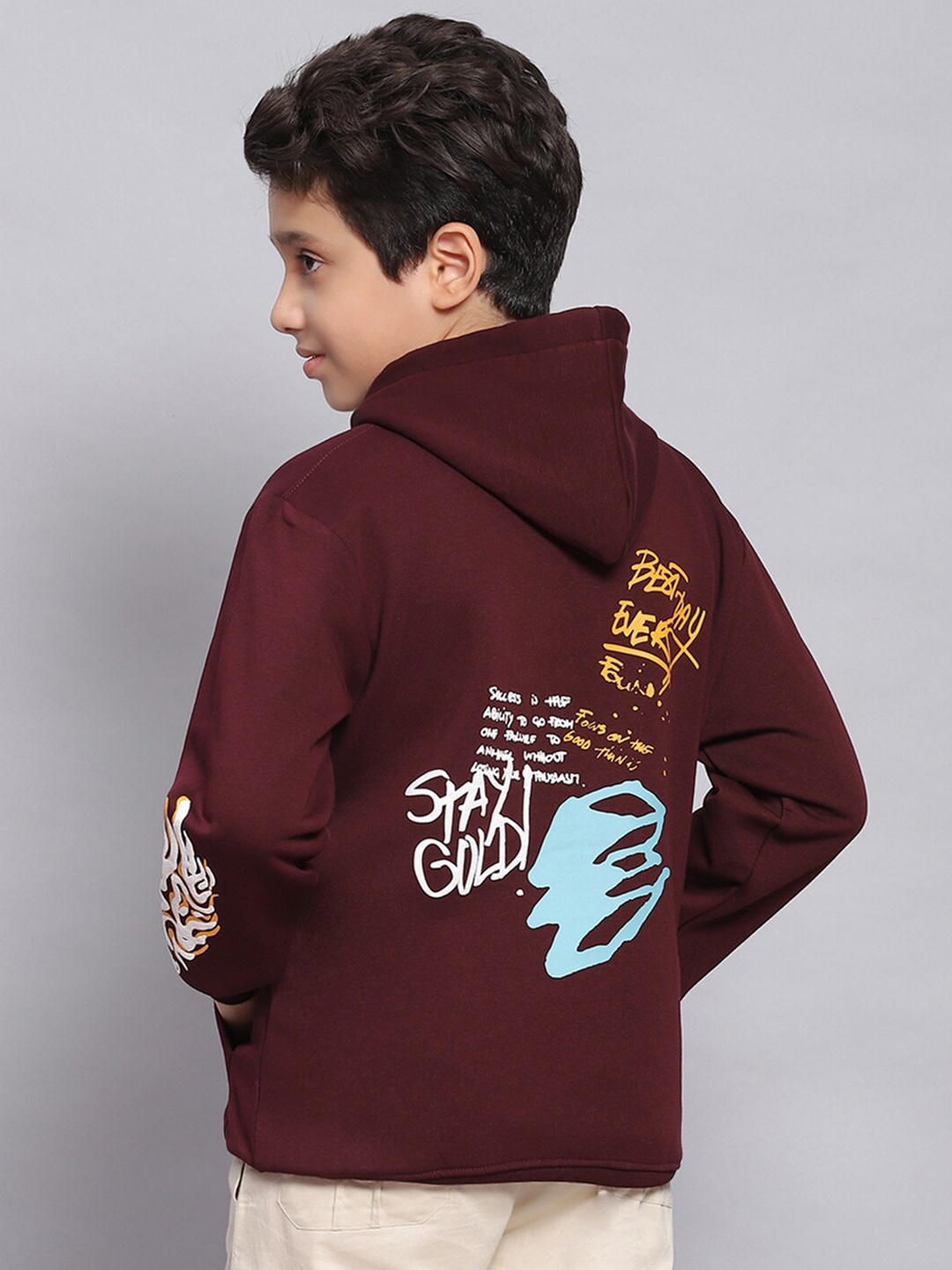 

Monte Carlo Boys Typography Printed Hooded Sweatshirt, Maroon