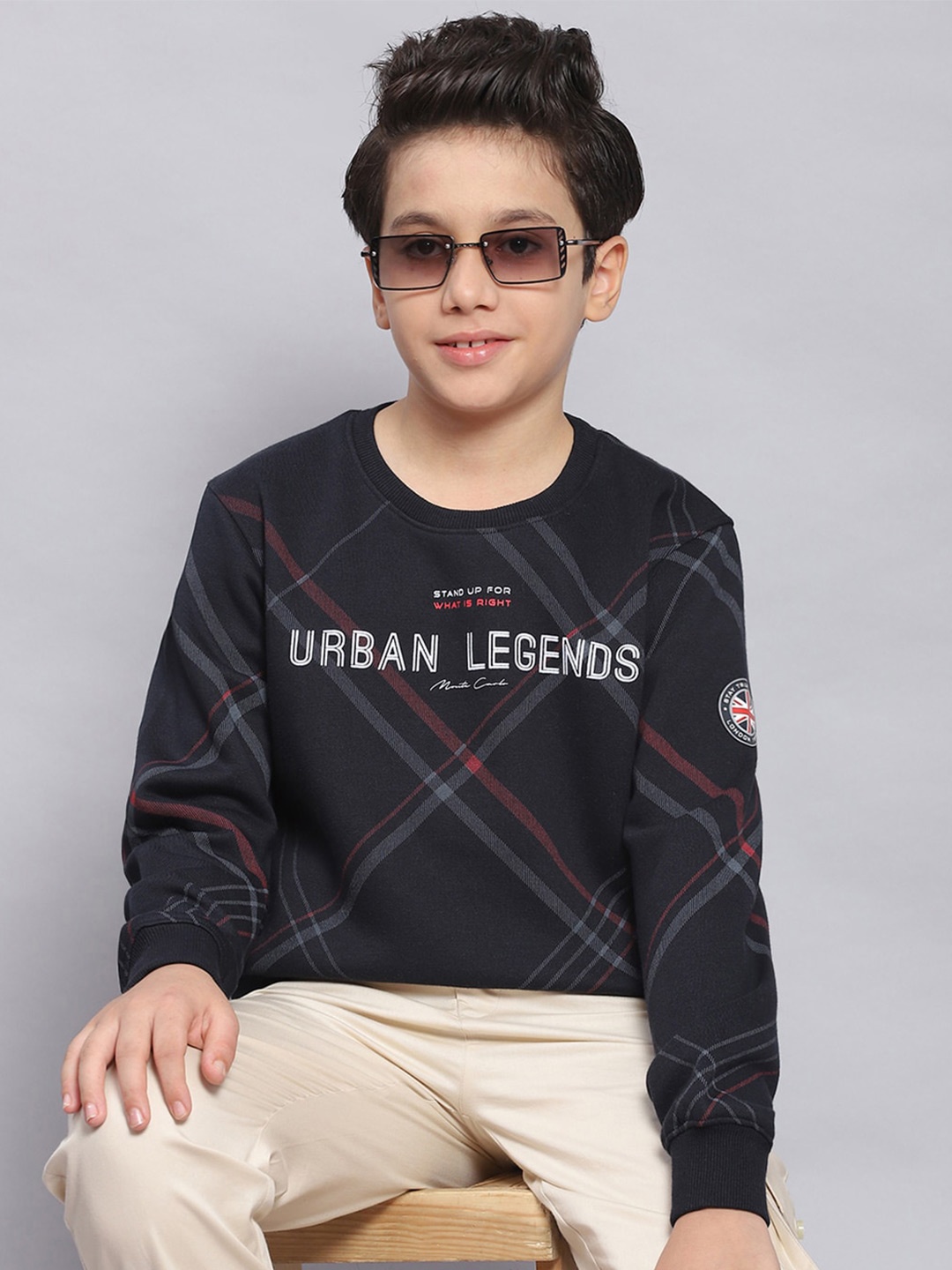 

Monte Carlo Boys Checked Printed Pullover Sweatshirt, Navy blue