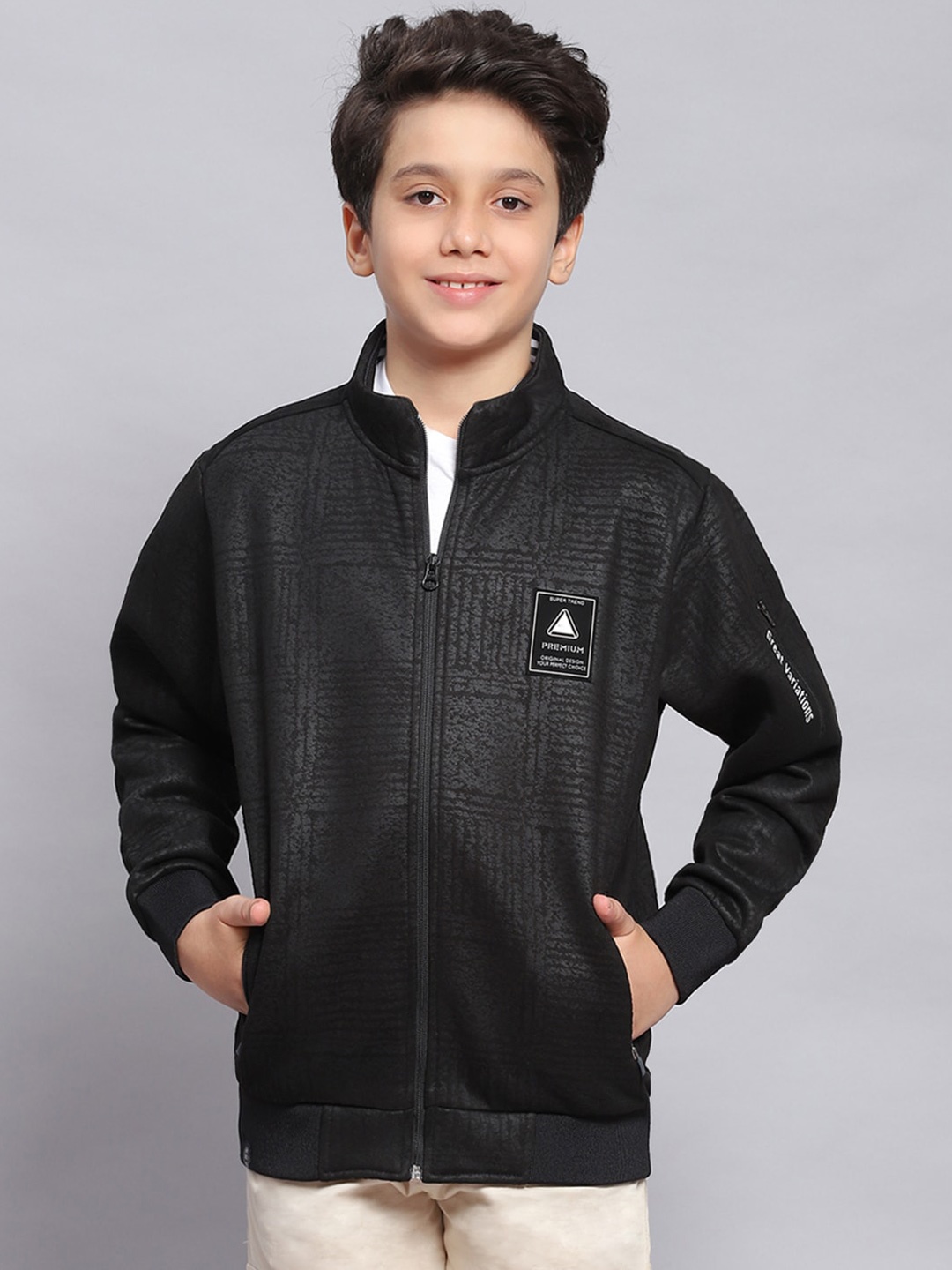 

Monte Carlo Boys Cotton Front Open Sweatshirt, Black