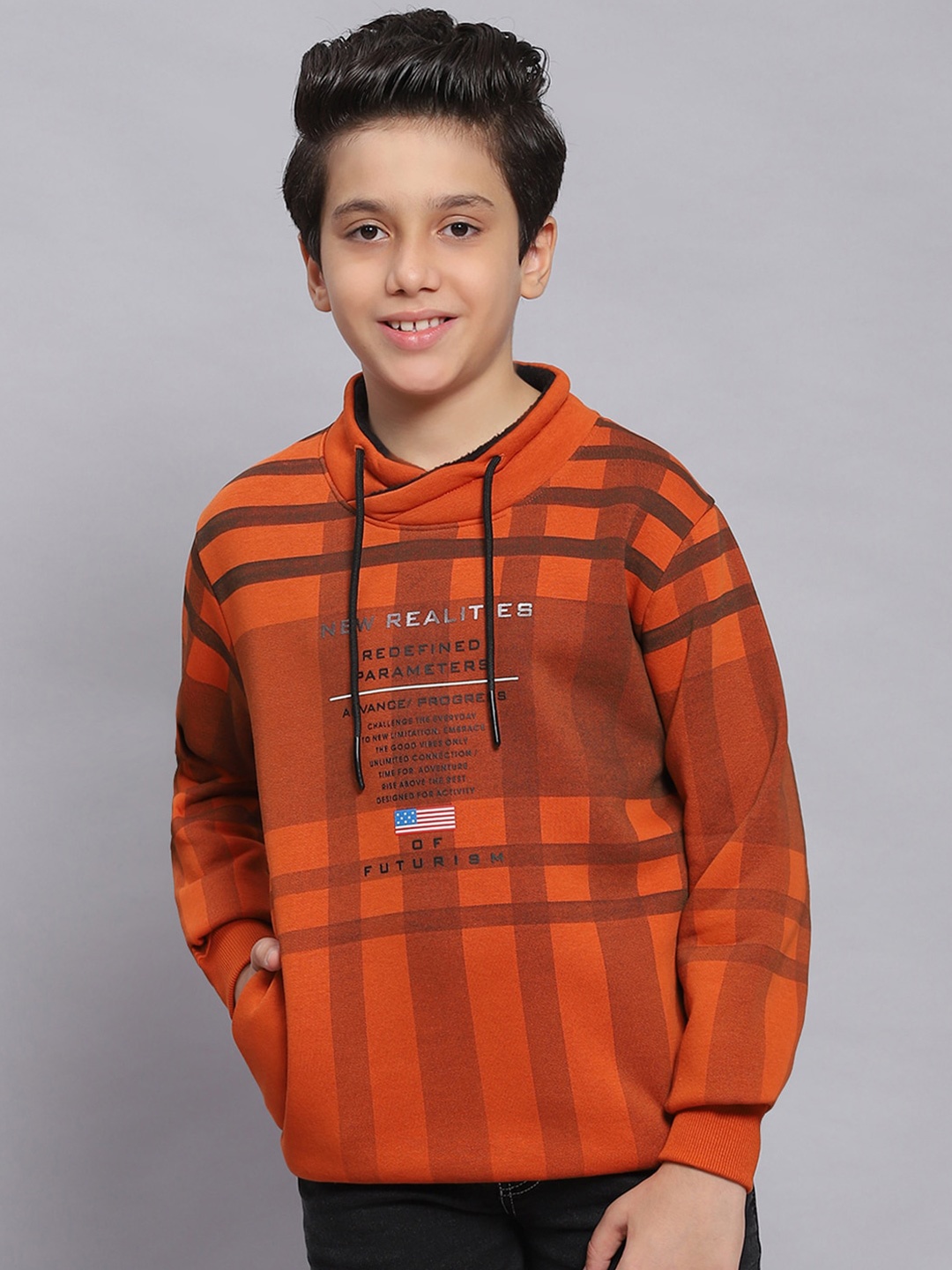 

Monte Carlo Boys Checked Hooded Sweatshirt, Rust