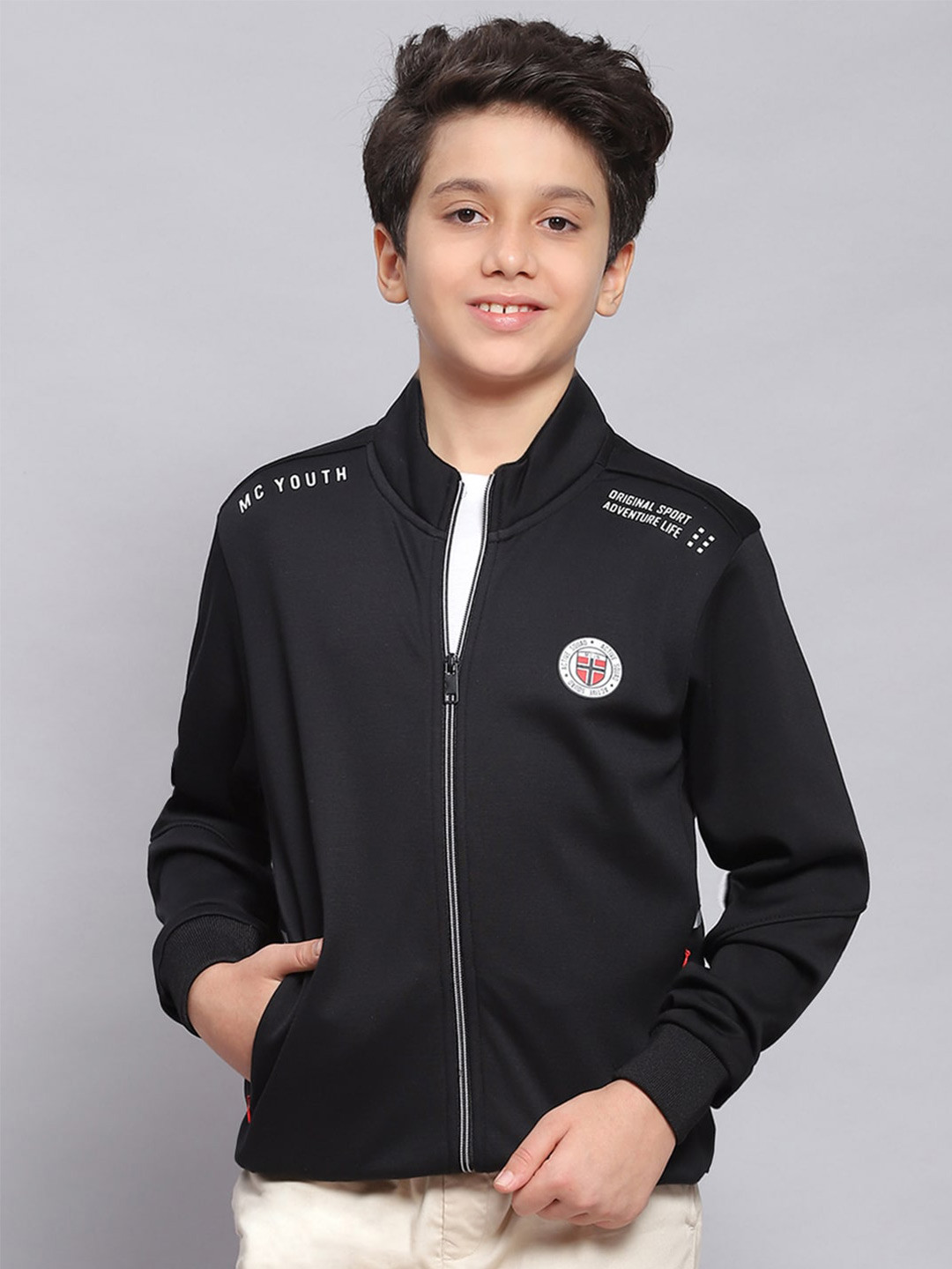 

Monte Carlo Boys Mock Collar Front Open Sweatshirt, Black