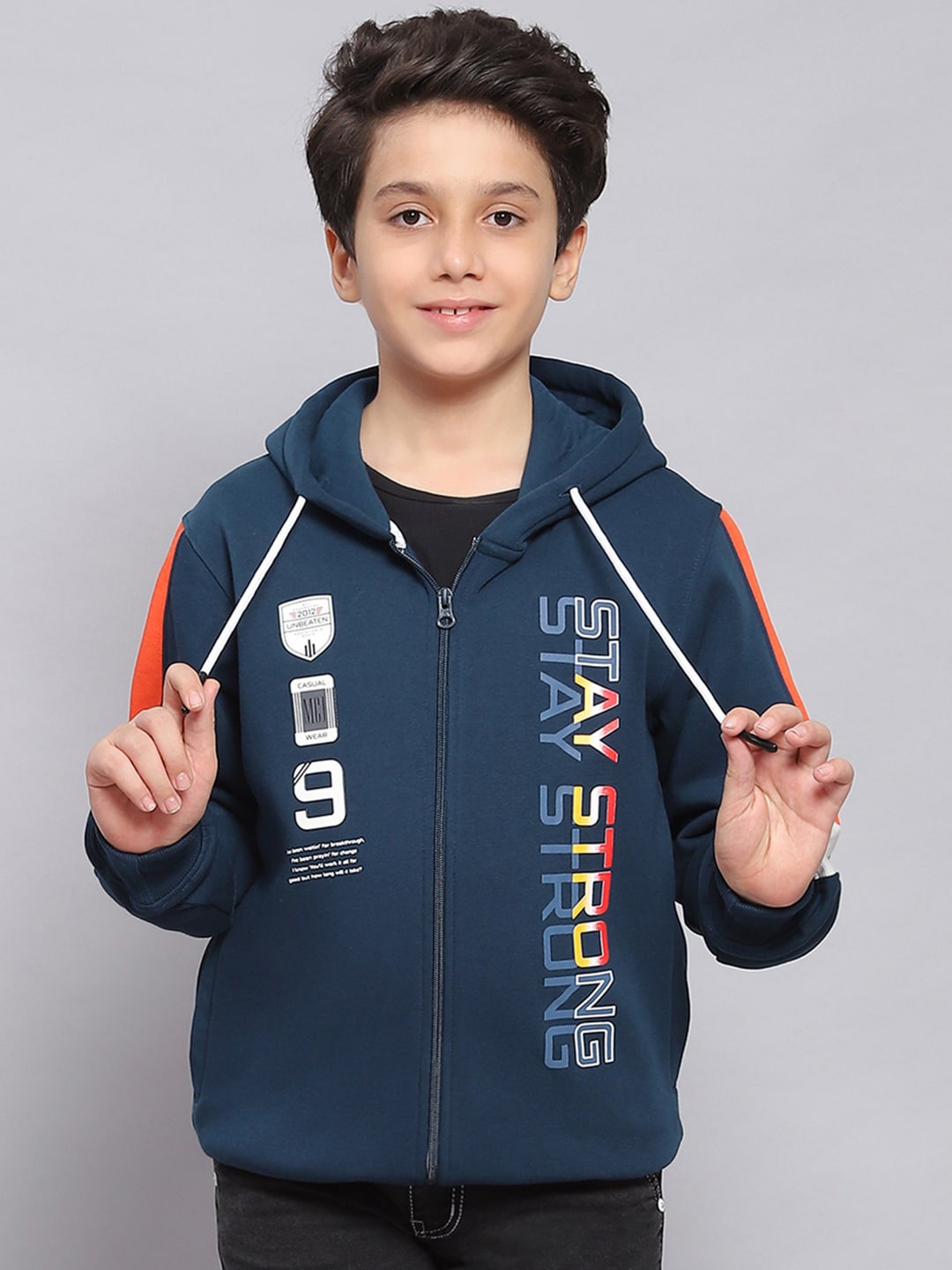 

Monte Carlo Boys Typography Printed Hooded Front Open Sweatshirt, Teal