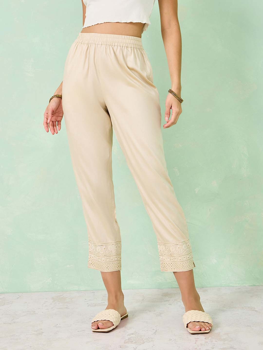 

Styli Women Classic Mid-Rise Flat-Front Trousers, Gold
