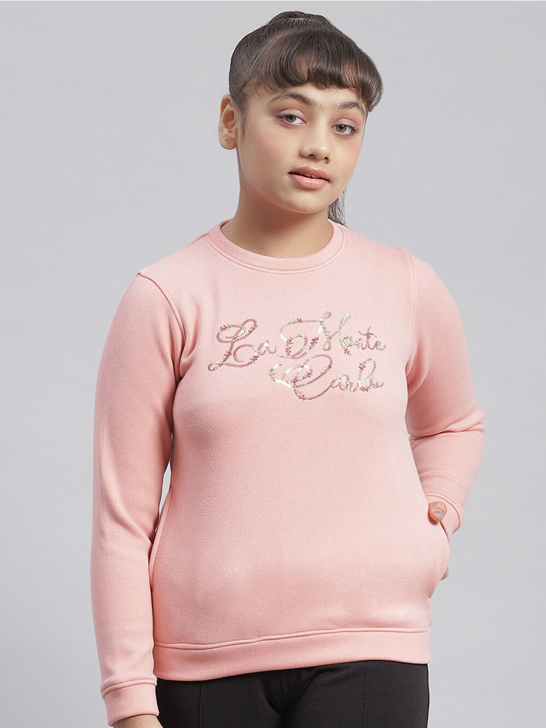 

Monte Carlo Girls Typography Embellished Sequined Sweatshirt, Pink