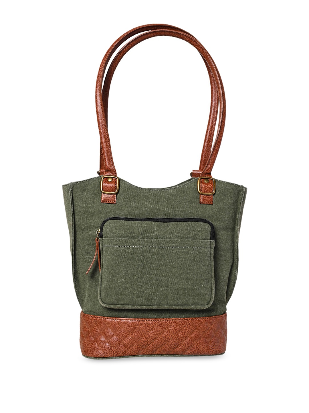 

Mona B Colourblocked Structured Canvas Shoulder Bag, Green