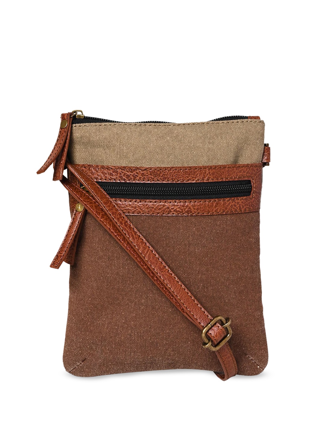 

Mona B Colourblocked Structured Canvas Sling Bag, Brown