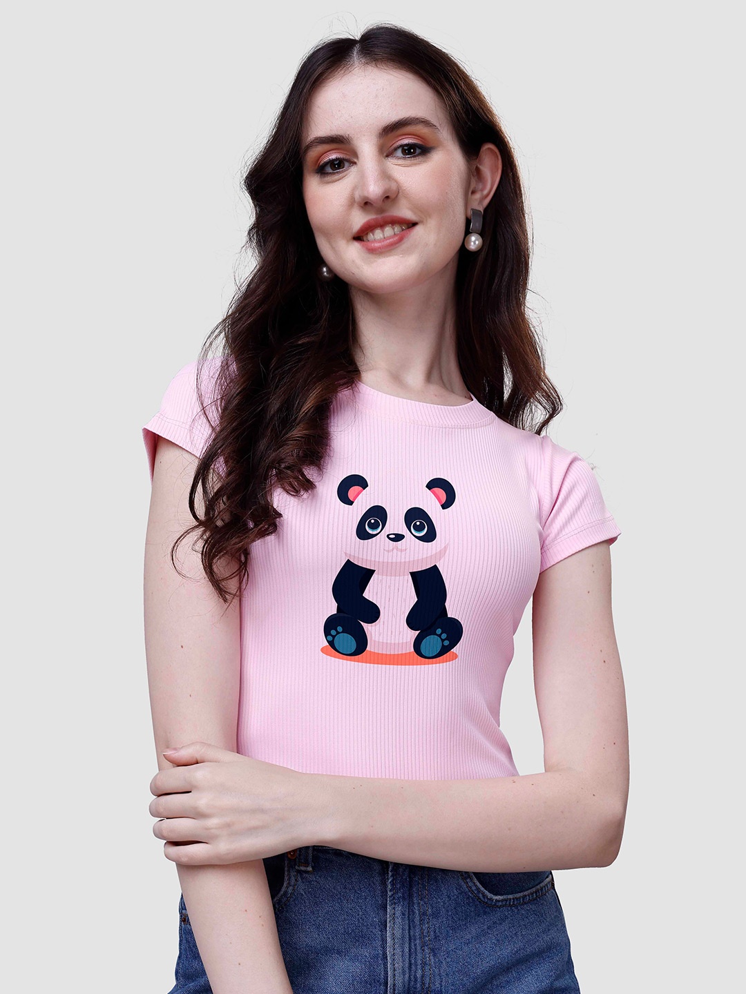 

VENISA Graphic Printed Slim Fit T-shirt, Pink