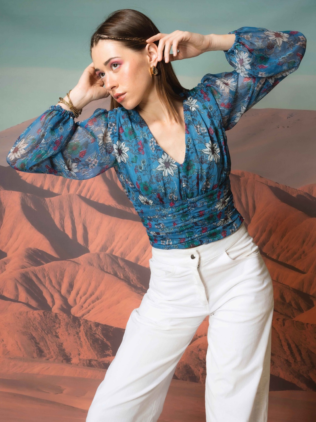 

Stylecast X Hersheinbox Floral Print Ruched Top, Blue