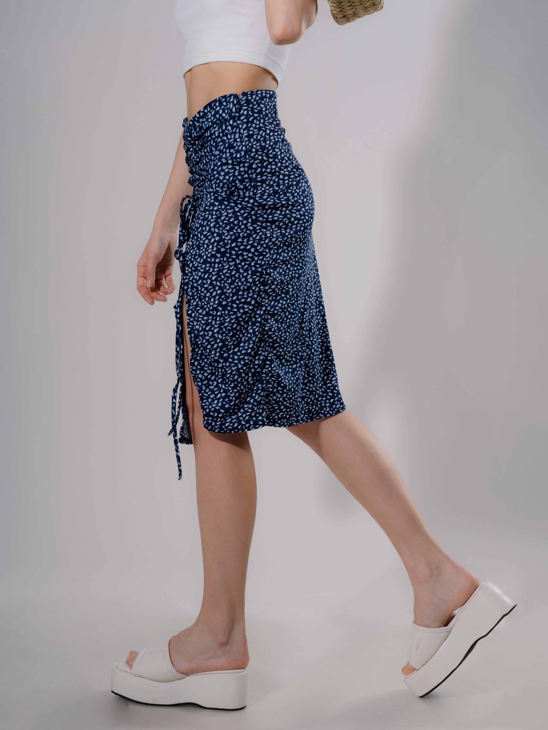 

Stylecast X Hersheinbox Printed Side Slit Ruched Straight Skirt, Blue