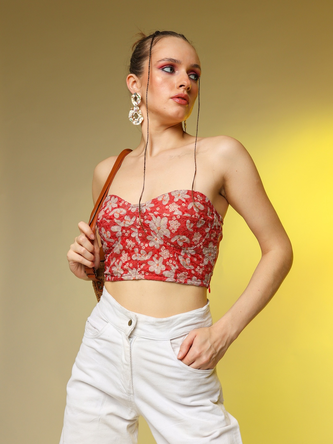 

Stylecast X Hersheinbox Floral Corset Crop Top, Red