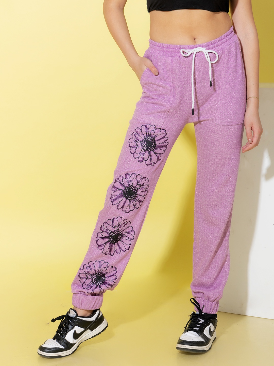 

Stylecast X Hersheinbox Women Floral Printed Pure Cotton Joggers, Lavender