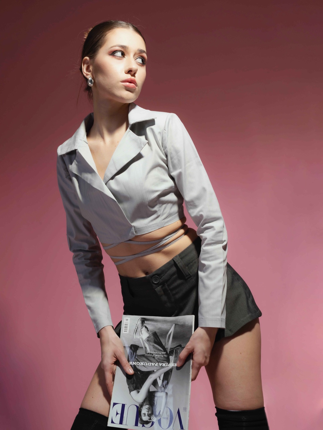 

Stylecast X Hersheinbox Waist Tie-Up Cotton Crop Top, Grey