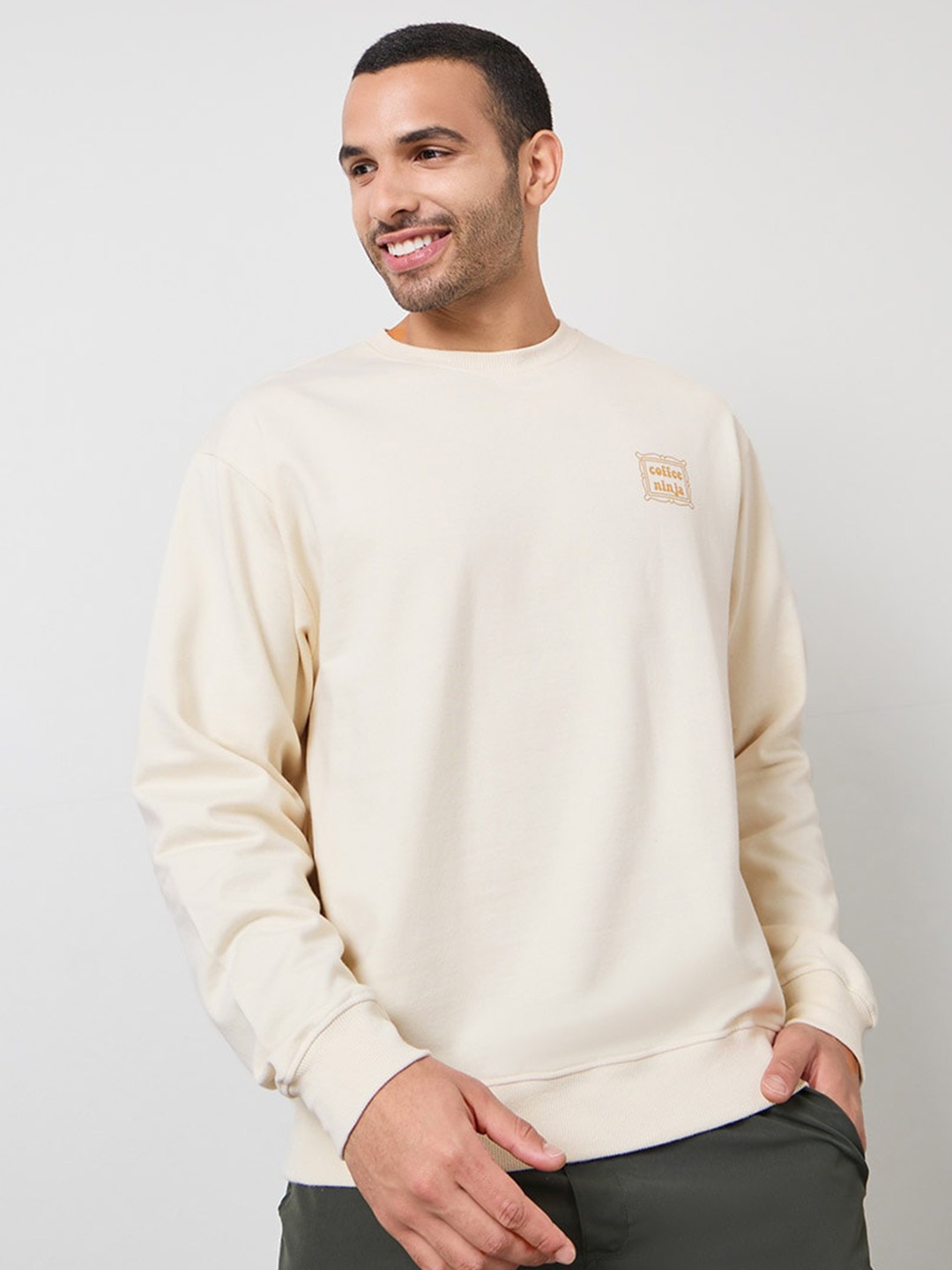 

Styli Minimal Print Relaxed Fit Sweatshirt, Cream
