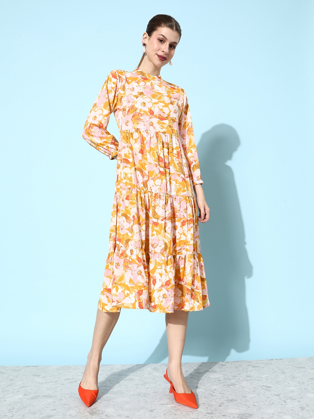 

ANVI Be Yourself Floral Printed Fit & Flare Midi Dress, White