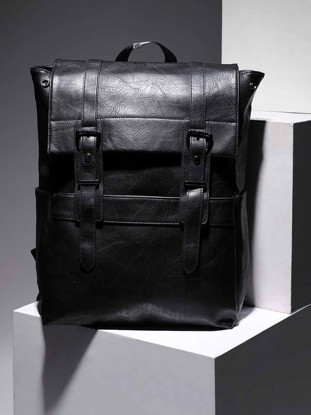 

French Accent Men The Companion Textured Leather Backpack, Black