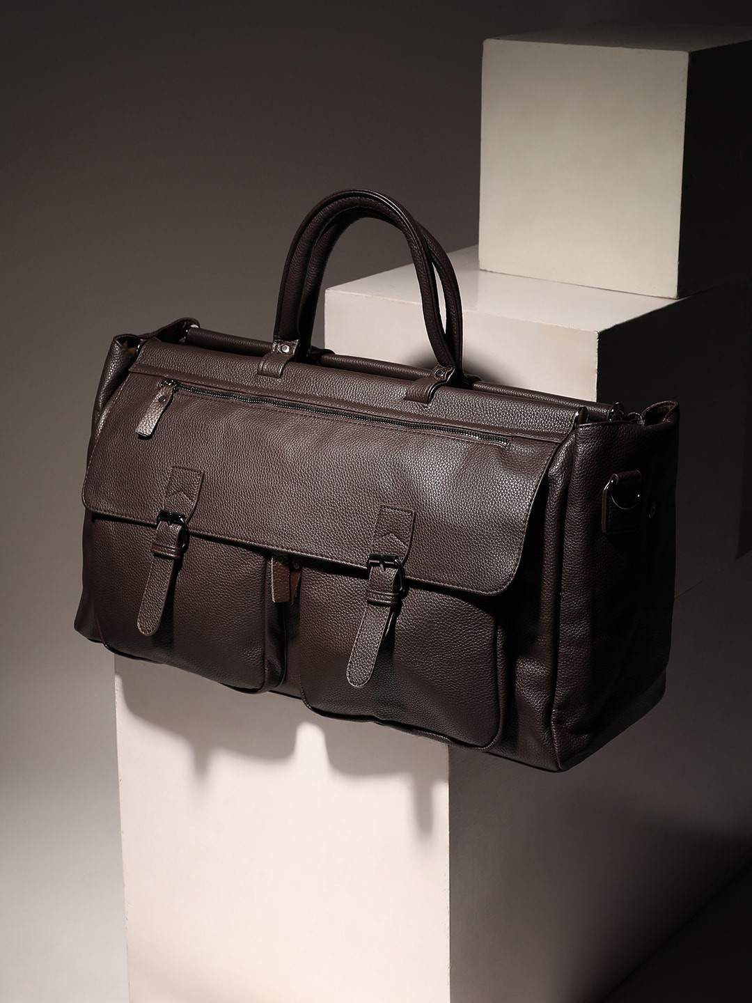 

French Accent Textured Large Travel Duffle Bag, Brown
