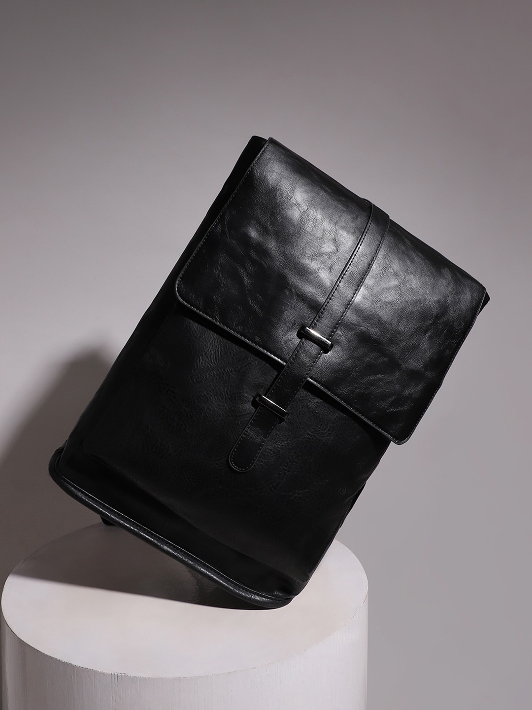 

French Accent Men Leather Backpack, Black