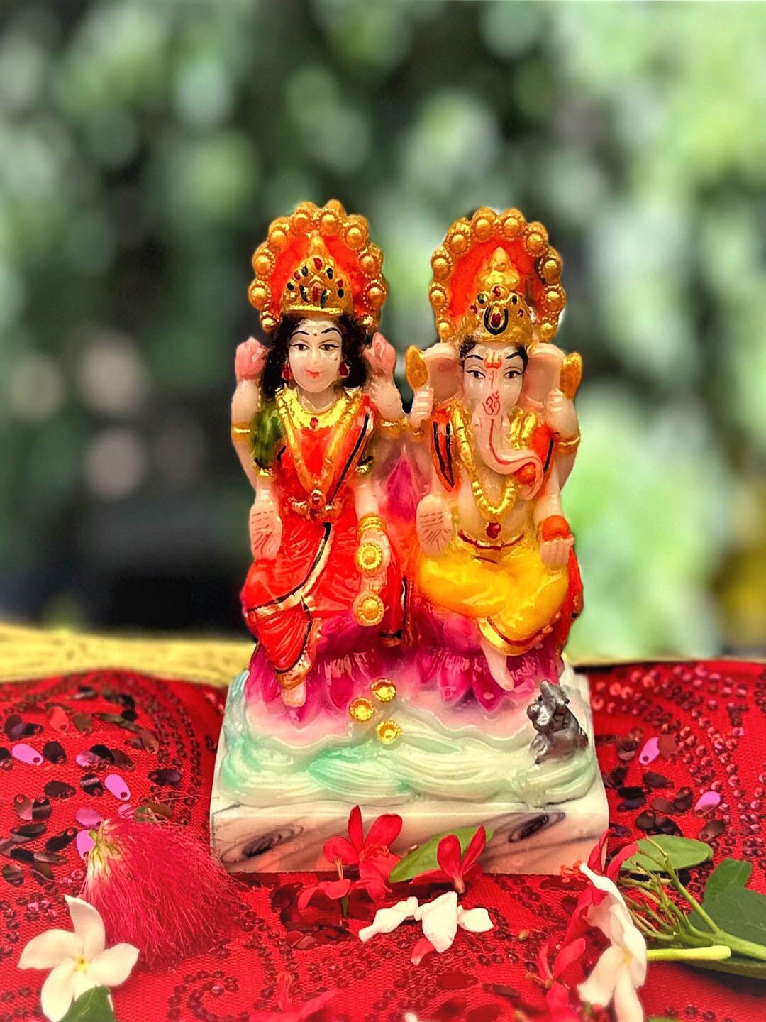 

Gallery99 Red & Beige Goddess Laxmi & Lord Ganesh Figurine Showpiece