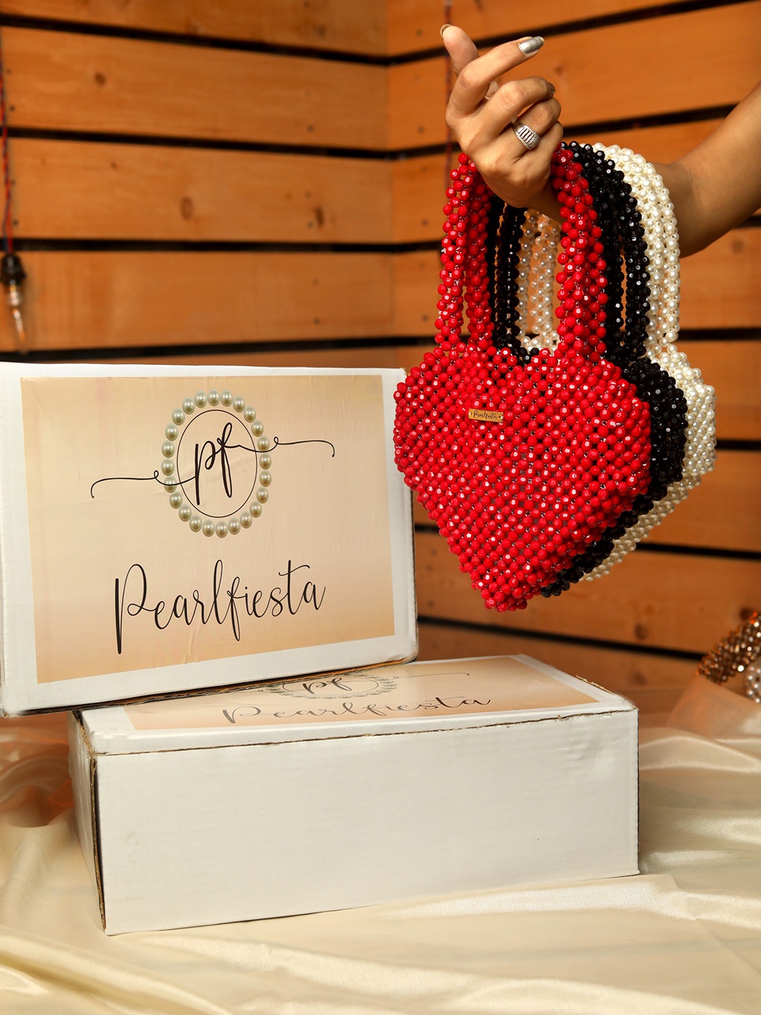 

Pearlfiesta Embellished Crystals Beaded Structured Handheld Bag, Black