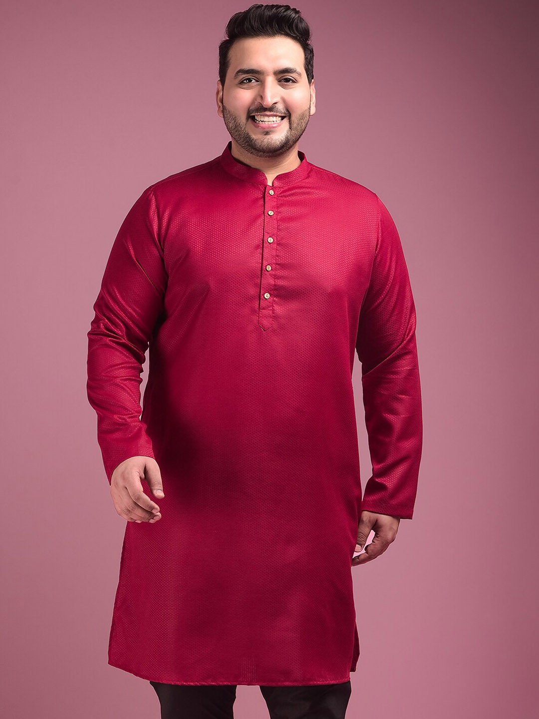 

Sztori Plus Size Mandarin Collar Woven Design Straight Kurta, Maroon